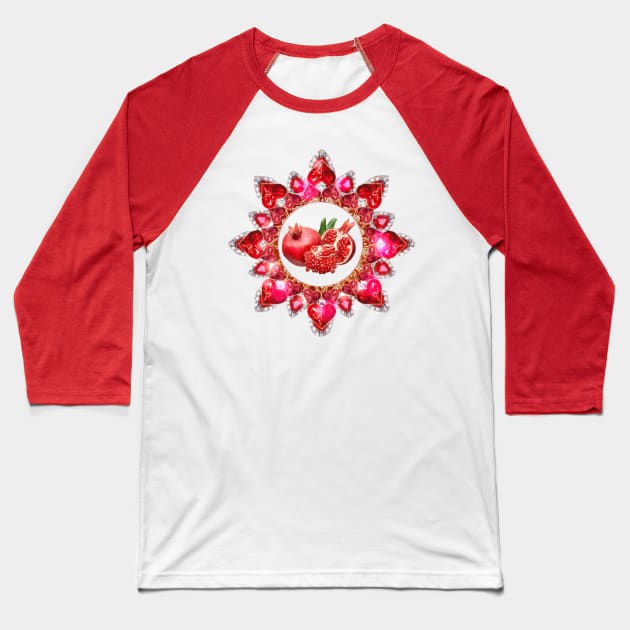 Red granate art in mandala heart Baseball T-Shirt by 100meaninglove100